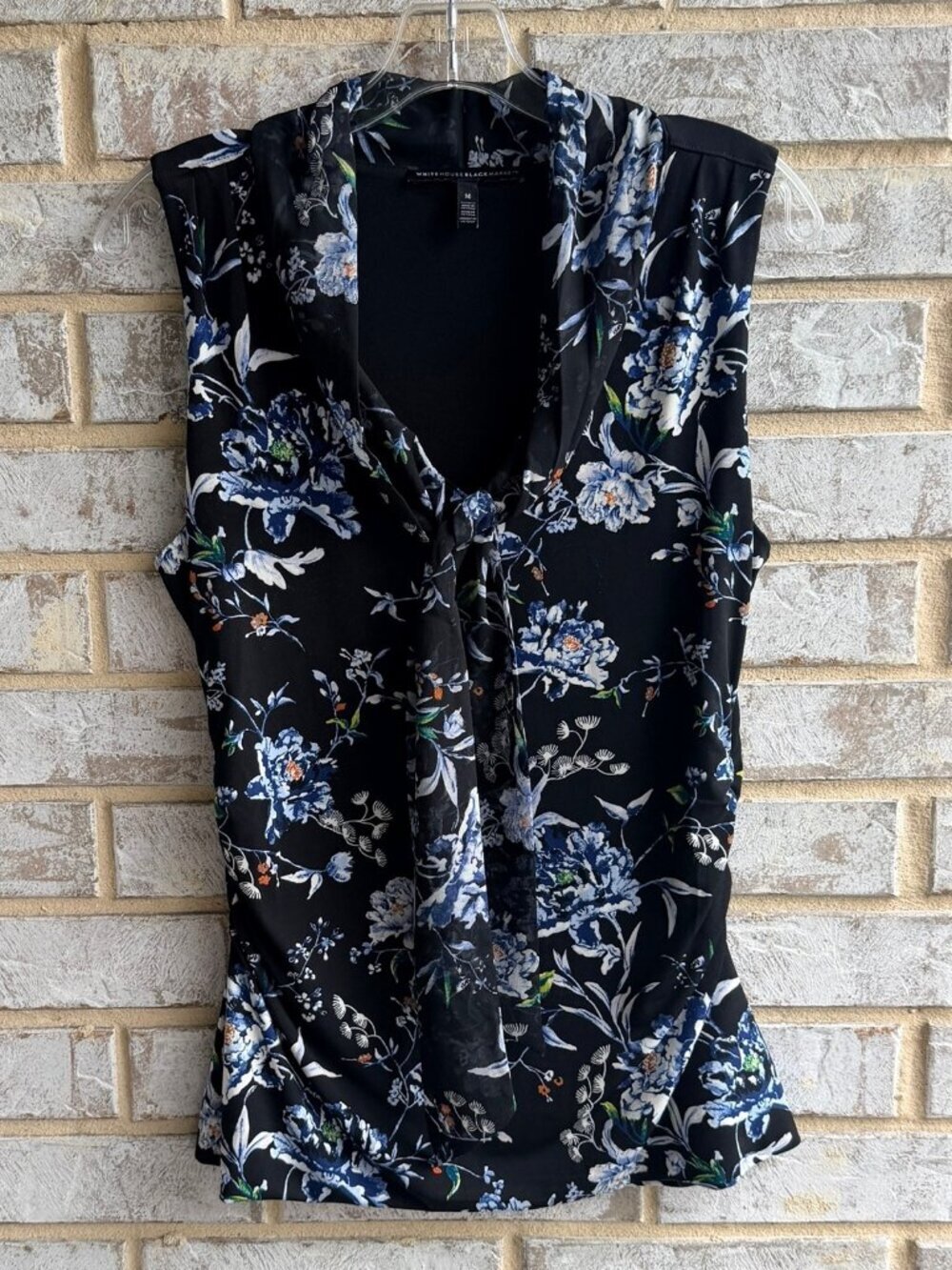 WHBM Sleeveless Tie V-Neck Floral Career Blouse Women's Size M